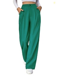 KOTTY Women's Cotton Blend Straight Fit Cross Pocket Solid Trousers Te