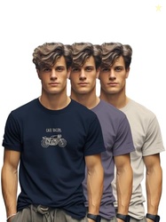 BULLMER Trendy Printed Cotton Blend Crew Neck/Round Neck Half Sleeve R