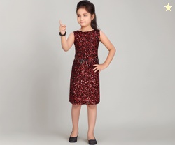 Aarika Girl's Knee Length Dress Red 6 Years-7 Years