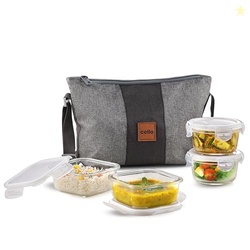CELLO Glassy Square Lunch Box with Jacket For Office, Transparent | 2 