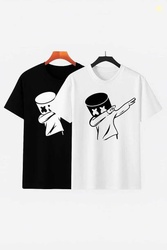 DayalTShirt Men Printed Round Neck Cotton Blend Black, White T-Shir...