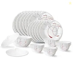 Larah by Borosil Boro Fluted Series Opalware Dinner Set | 28 Pieces fo
