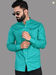 FUBAR Men Slim Fit Solid Mandarin Collar Casual Shirt