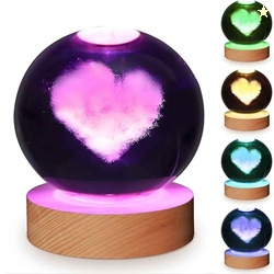 GITGRNTH 3D Crystal Ball Lamp with 16 Colors Changing LED Wooden Base 