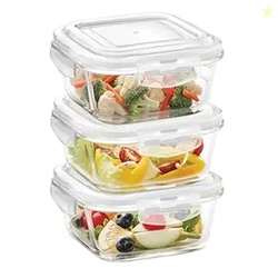 Borosil Klip n Store (520ml x 3) Square Glass Food Storage Container S