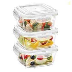 Borosil Klip n Store (520ml x 3) Square Glass Food Storage Container S