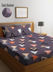 KLOTTHE Purple Geometric Cotton 300 TC Fitted King Fine Bedsheet with 