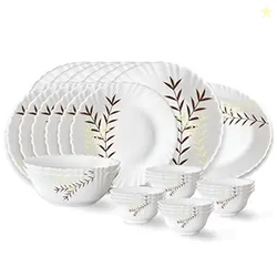 Larah by Borosil Oak Fluted Series Opalware Dinner Set | 27 Pieces for