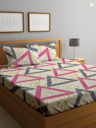 KLOTTHE Pink Geometric Polycotton 300 TC Fitted King Fine Bedsheet wit