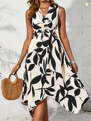 StyleCast Print V-Neck Fit and Flare Midi Dress