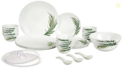 Larah by Borosil Crescent Fluted Series Opalware Dinner Set | 40 Piece
