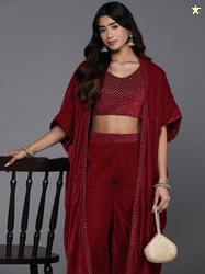 Gerua By Libas Embroidered Crop Top with Palazzos & Shrug