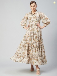 Marie Claire Women Grey Floral Georgette Maxi Dress