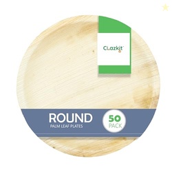 Clazkit 10 inch, (50) Pack Areca Deep Round Palm Leaf Plates | Disposa