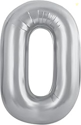 JUST PARTY 16 Inch Silver 0 Number Foil Balloons for Birthday/Annivers