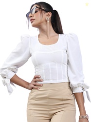 Tokyo Talkies Women's Three-Quarter Sleeves Closed Neck Solid Tops|Sty