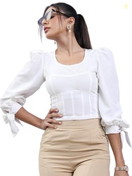 Tokyo Talkies Women's Three-Quarter Sleeves Closed Neck Solid Tops|Sty