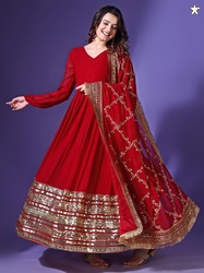 KALINI Ethnic Motifs Embroidered Georgette Anarkali Kurta with Dupatta