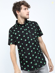 LOCOMOTIVE Men Black Slim Fit Printed Cotton Casual Shirt