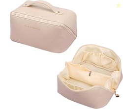 Stysol Large Capacity Travel Cosmetic Bag, Leather Makeup Bag with Han