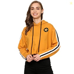 Campus Sutra Women's Mustard Yellow Printed Regular Fit Sweatshirt wit
