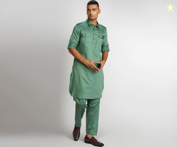 Amazon Brand - Symbol Cotton Men's Kurta Sets (Symethset-7_Capu Olive 