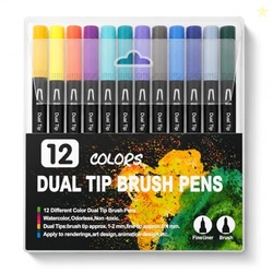 12 Pcs Dual Tip Brush Pens Vibrant Colours for Mandala Colouring Profe
