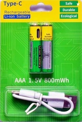 AAA Rechargeable Battery 800 mWh & 1.5V Lithium Ion USB Type-C Chargin