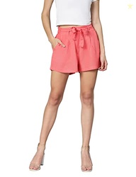 Oxolloxo Women Regular Fit Cotton Solid Casual Coral Shorts
