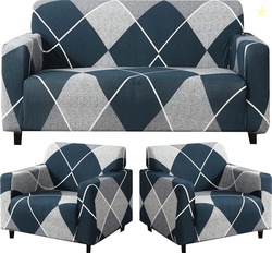 FurShine Polyester 3+1+1 Seater Sofa Abstract, Checkered, Geometr...mo