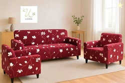 Udeek Polyester 3+1+1 Seater Sofa Floral Cover (Pack of 3 WINE, M...mo
