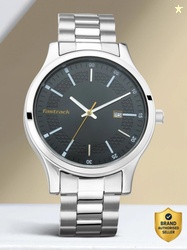 Fastrack With Date Black Dial Silver Stainless Steel Strap Analog...mo