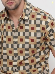 Mufti Geometric Printed Slim Fit Opaque Cotton Casual Shirt