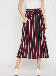 RARE Women Maroon & Navy Blue Striped A-Line Maxi Skirt