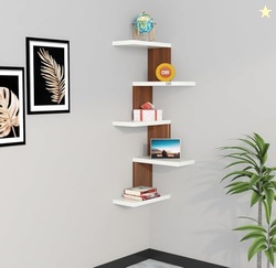 Furniture Caf Modern Wooden Corner Wall Shelf with 5 Tiers  Space-Savi