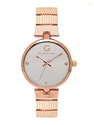 Giordano Analog Watch for Women with White Crystal Studded Dial, Rose 