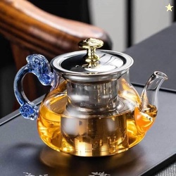 VIHANCO Glass Tea Pot with Stainless Steel Infuser  500ml Clear Borosi