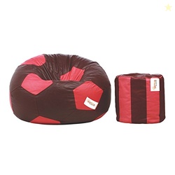 Sattva Combo Football Bean Bag Cover and Round Footstool Cover (Withou