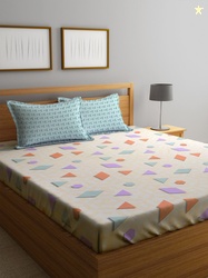 KLOTTHE Orange Geometric Polycotton 300 TC King Fine Bedsheet with 2 P
