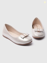toothless Girls Silver Embellished Shimmer Jewel Bow Round Toe Easy Mo