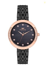 Ferro Analog Crystals Studded Round Dial Women's Watch with Bracelet S