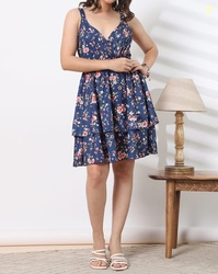 SHEIN Shein Smocked Waist Floral Print Mini Fit & Flare Dress