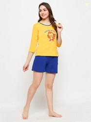 Clovia Women Night Suit Set Yellow Graphic Print