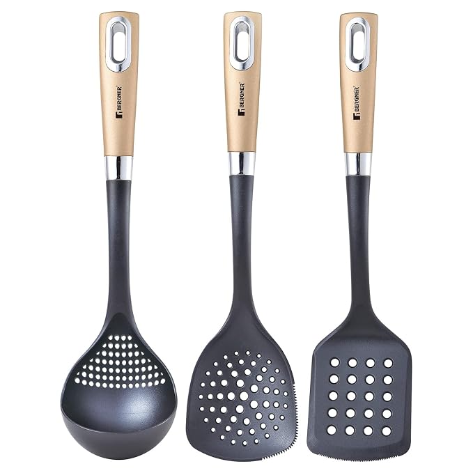 Bergner Centro 3 Pcs Nylon Kitchen Tool Set, 1 Slotted Turner, 1 Ladle