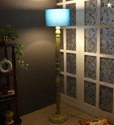 tu casa Mango Wooden Floor Lamps with Aqua Shade for Home Dcor, Bedroo