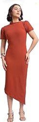 Women's Bodycon Midi Short Sleeve High Neck Solid Dress