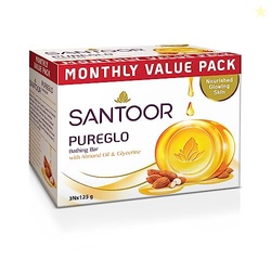 Santoor PureGlo Glycerine Soap with Almond Oil and Glycerine 125g for 