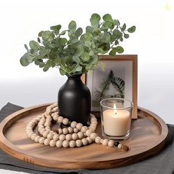 ELTNEGSA Round Acacia Wood Tray - Decorative Tray for Kitchen, Dining 