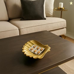 MARKET 99 Golden Ribbed Aluminium Decorative Platter | Glossy Designer