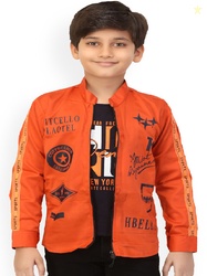 BAESD Boys Typography Printed Stand Collar Lightweight Open Front Jack